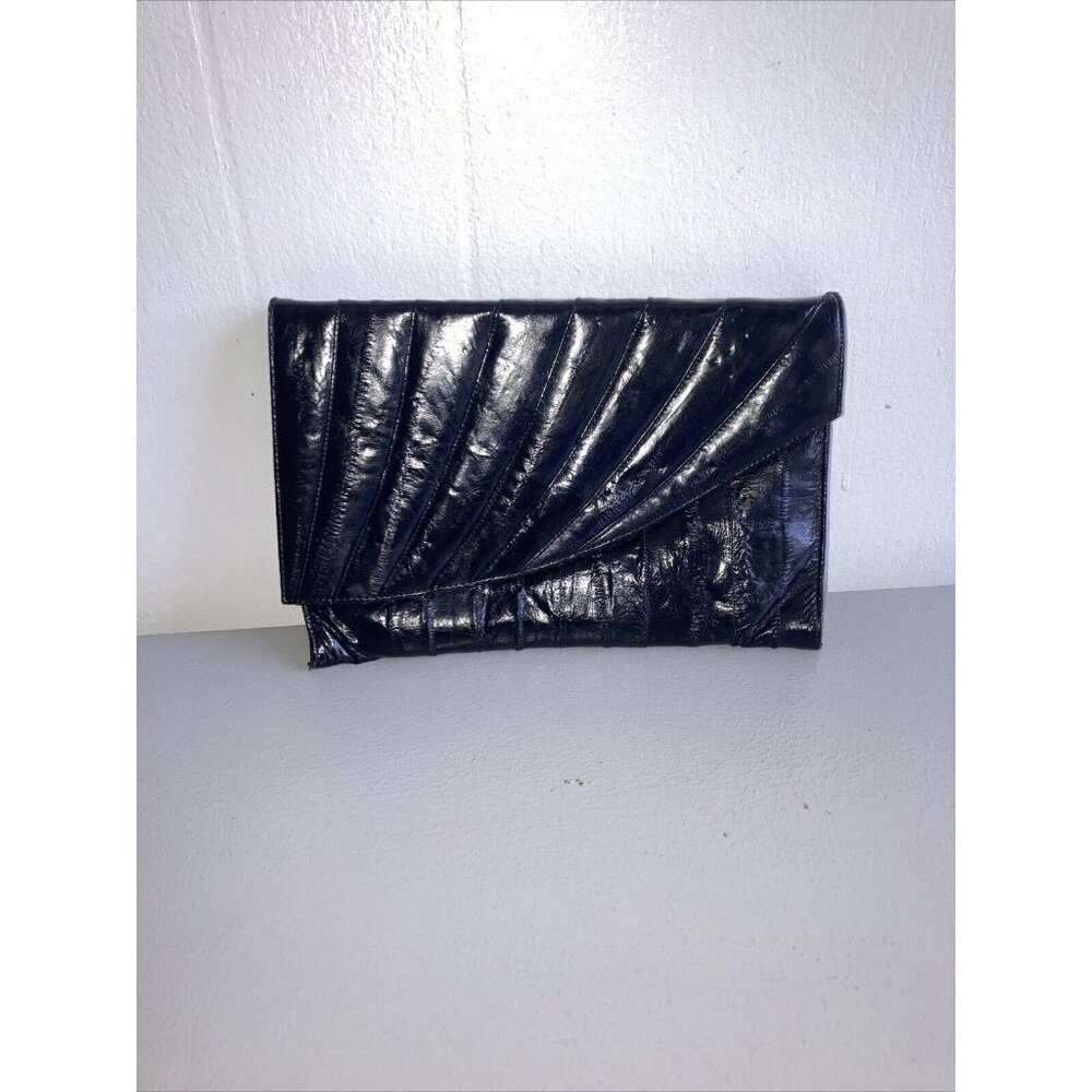 EEL Leather Purse Vintage Black Clutch by Aphrodite